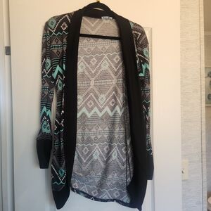 Blu Heart Patterned Black and Teal Women's Sweater Size XL Euc